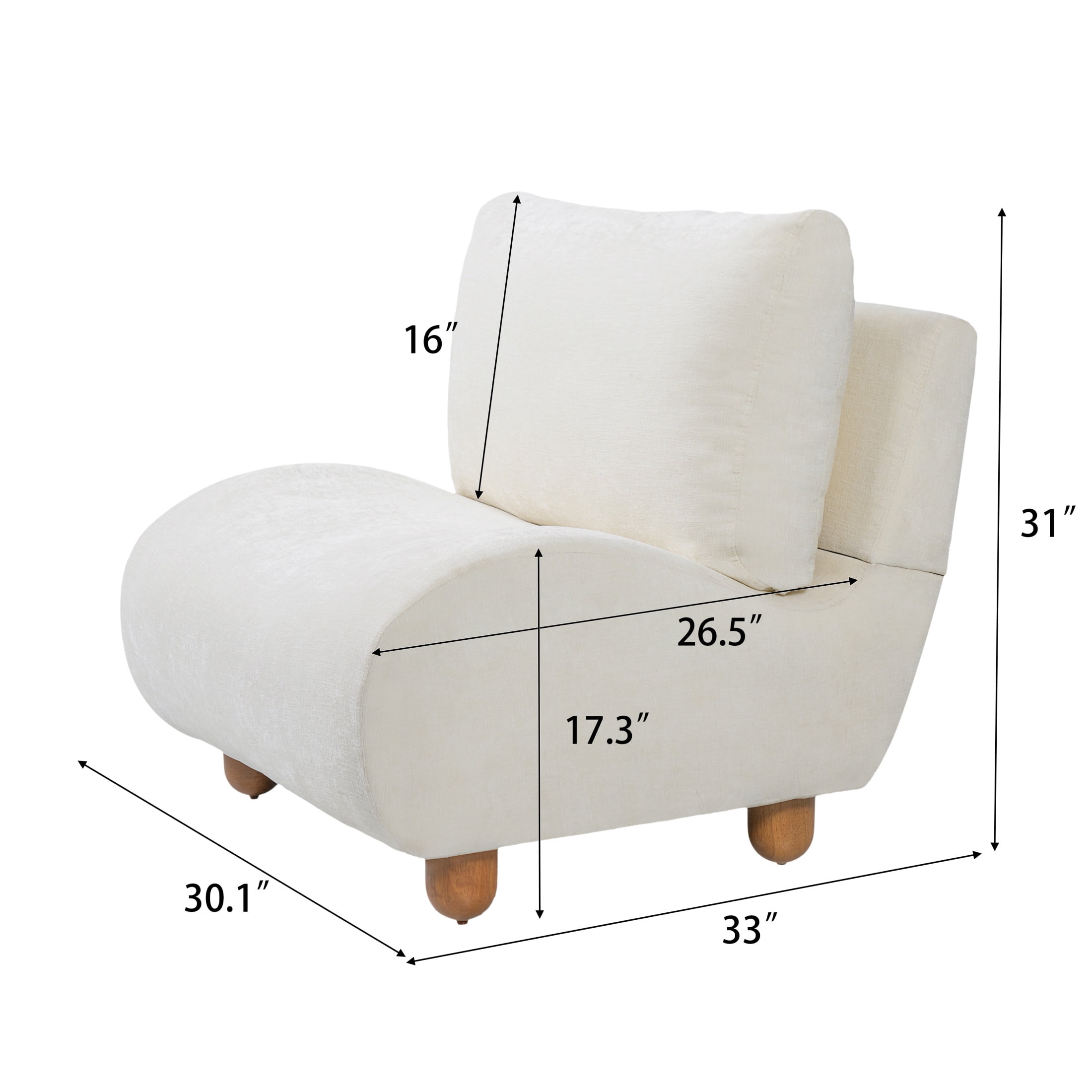 Christopher Knight Home 30.1" Modern Curved Accent Chair, Linen Upholstered with Wood Legs, Beige White