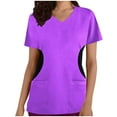 thumbnail image 4 of Xfvqtps V-Neck Scrubs Tops for Women Soft Stretch Wrinkle-Resist Medical Nursing Uniform with 2 Pockets Comfortable Lightweight Working Uniform Short Sleeve Printing Blouse Purple, 4 of 5