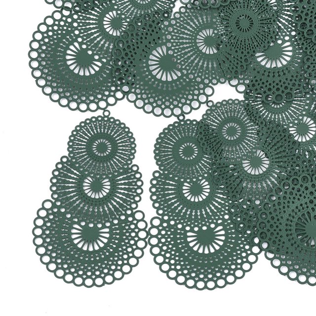 430 Stainless Steel Chandelier Components Links Spray Painted Etched Metal Embellishments Green 56.5x35x0.3mm Hole: 1.2~2mm