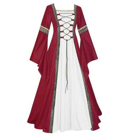 

Women s Long Sleeve Dress Court Vintage Patchwork Embroidered Long Dress 2022 Gothic Flared Sleeve Swing Ball Gown