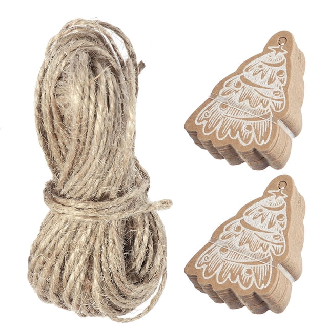 50 Pcs Christmas Series Kraft Paper Hanging Tags with 10m String Gift Baking Food Package Tags for Wedding Party (Christmas Tree)