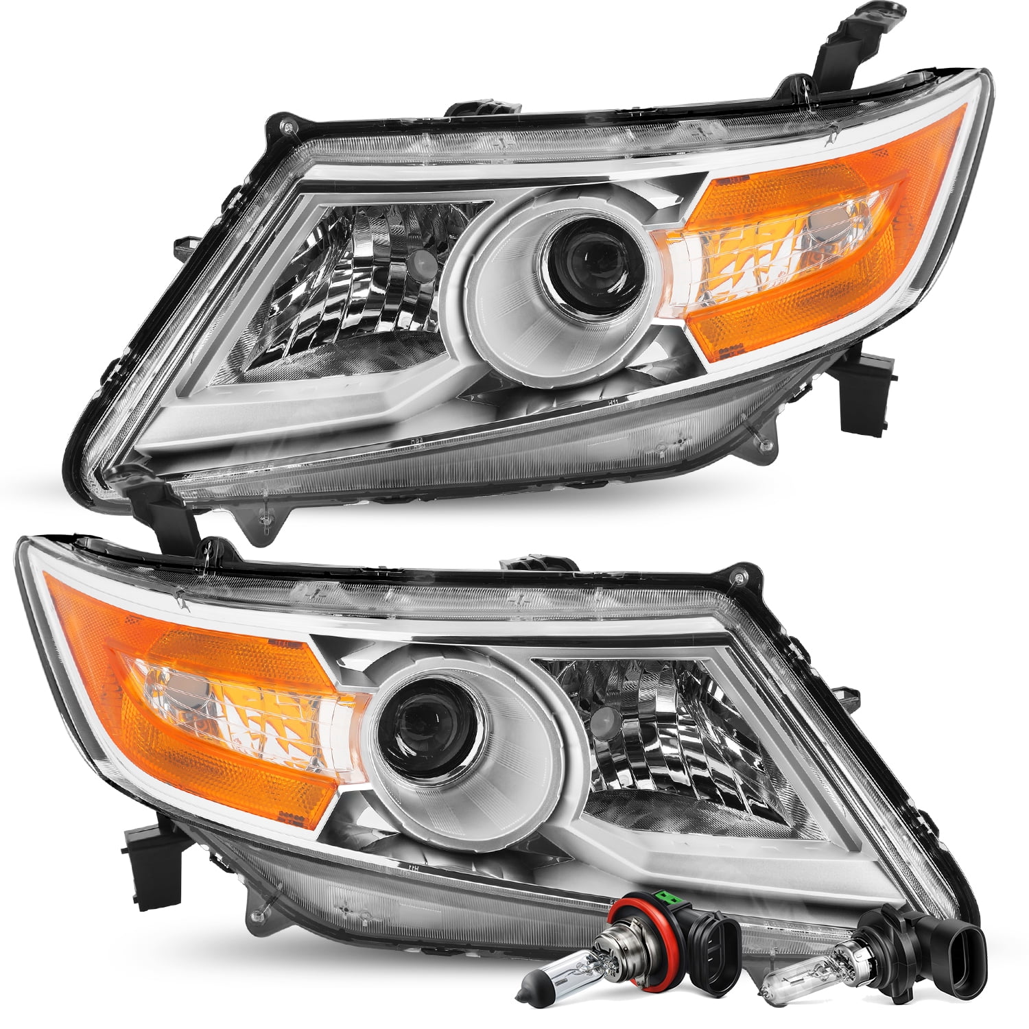For 2011-2017 Honda Odyssey Halogen Projector Chrome Headlights Pair L+R