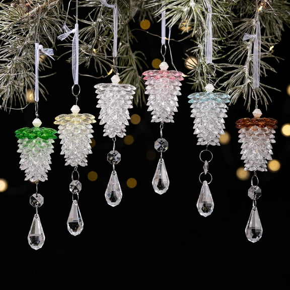 Fwttom Crystal Ornaments Christmas Tree Decoration - Acrylic Ice Crystal Pinecone Hanging Snowflakes Decorations, Glass Christmas Ornaments for Winter, Holidays, Xmas, Festivals