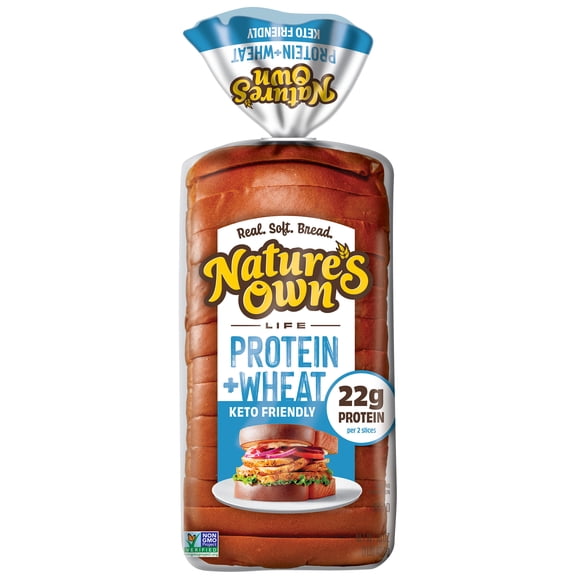 Nature's Own Life Wheat Plus Protein Bread, 22g Protein per 2 slices, Keto Friendly, 16 oz Loaf