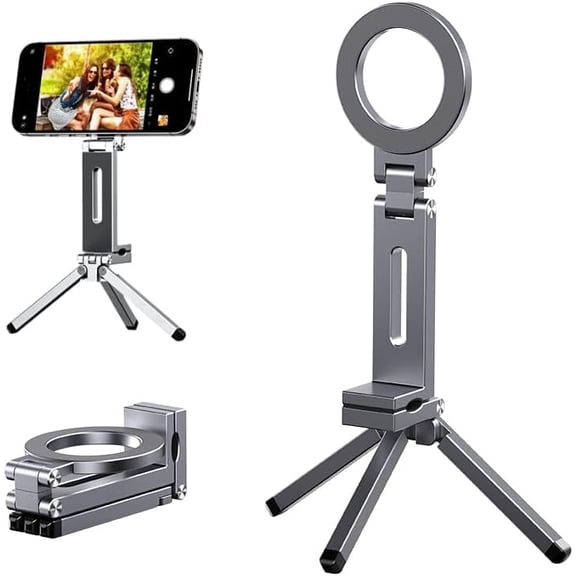 Magnetic Tripod for iPhone, Aluminium Stand with 360° Adjustable Magic Clip & 1/4" Screw, for Foldable & Stable Use, Adapted for iPhone 17 16 15 14 13 12 Series & MagSafes