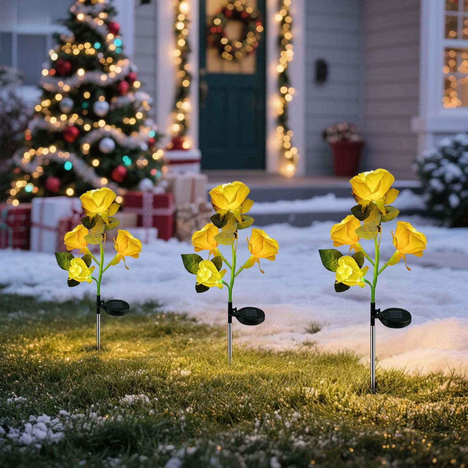 2-Pack Solar Rose Lights for Garden Decor | Outdoor Solar Powered LED Flower Lights with Stakes | Waterproof Landscape Lighting for Walkways, Patios, and Flower Beds