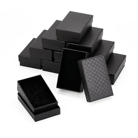 Paper 12 pc Rectangle Cardboard Paper Jewelry box Rhombus Print Jewelry Case with Sponge Inside for Earring Packaging Black 8.1x5.1x2.6cm