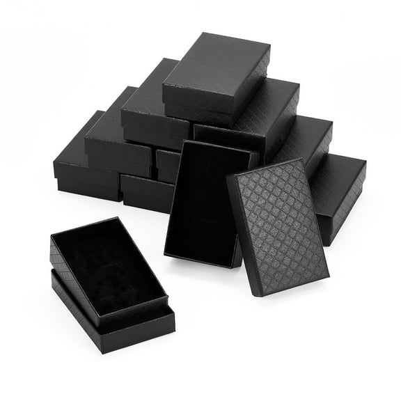 Paper 12 pc Rectangle Cardboard Paper Jewelry box Rhombus Print Jewelry Case with Sponge Inside for Earring Packaging Black 8.1x5.1x2.6cm