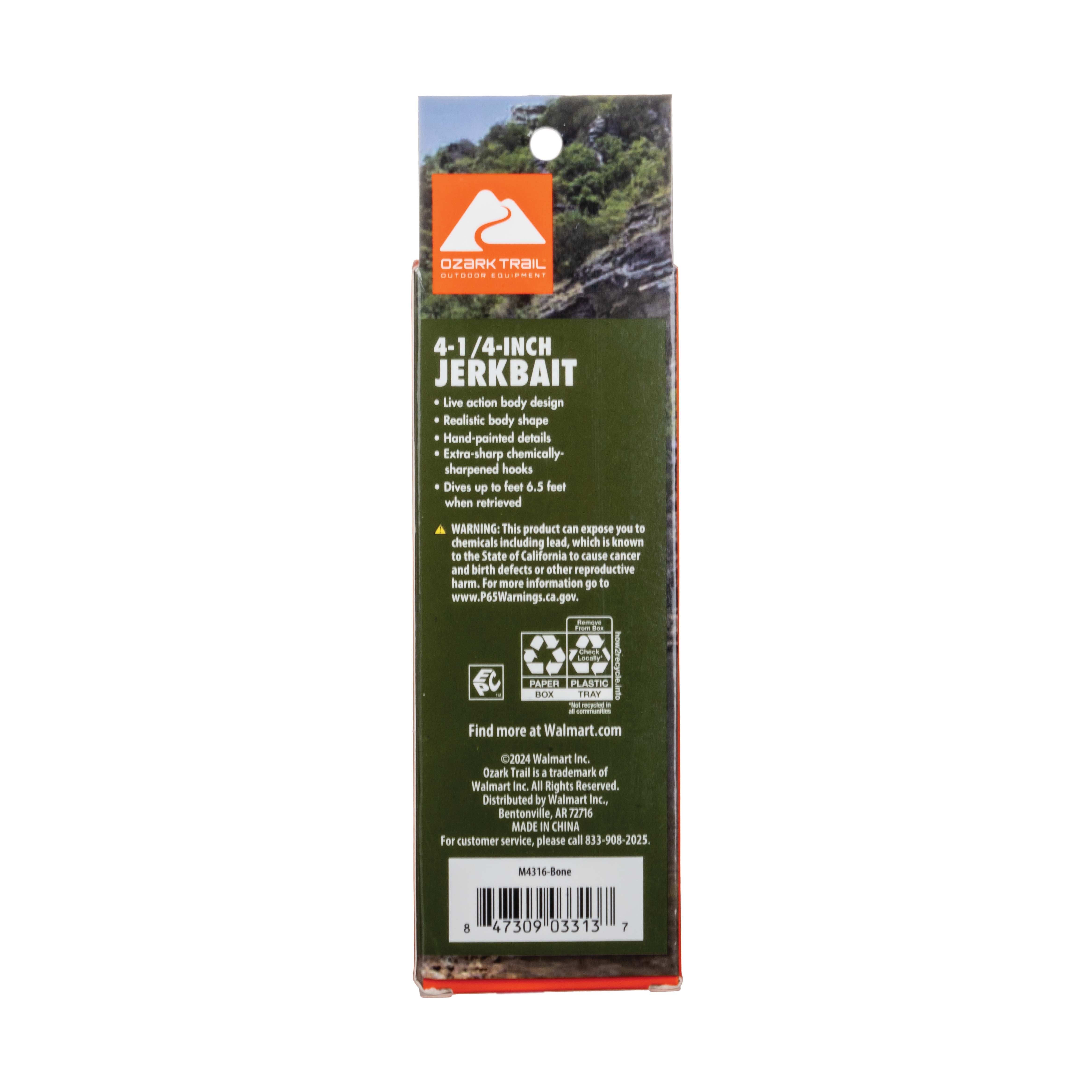 (3 pack) Ozark Trail Freshwater Minnow Fishing Lure, Bone, 1 oz