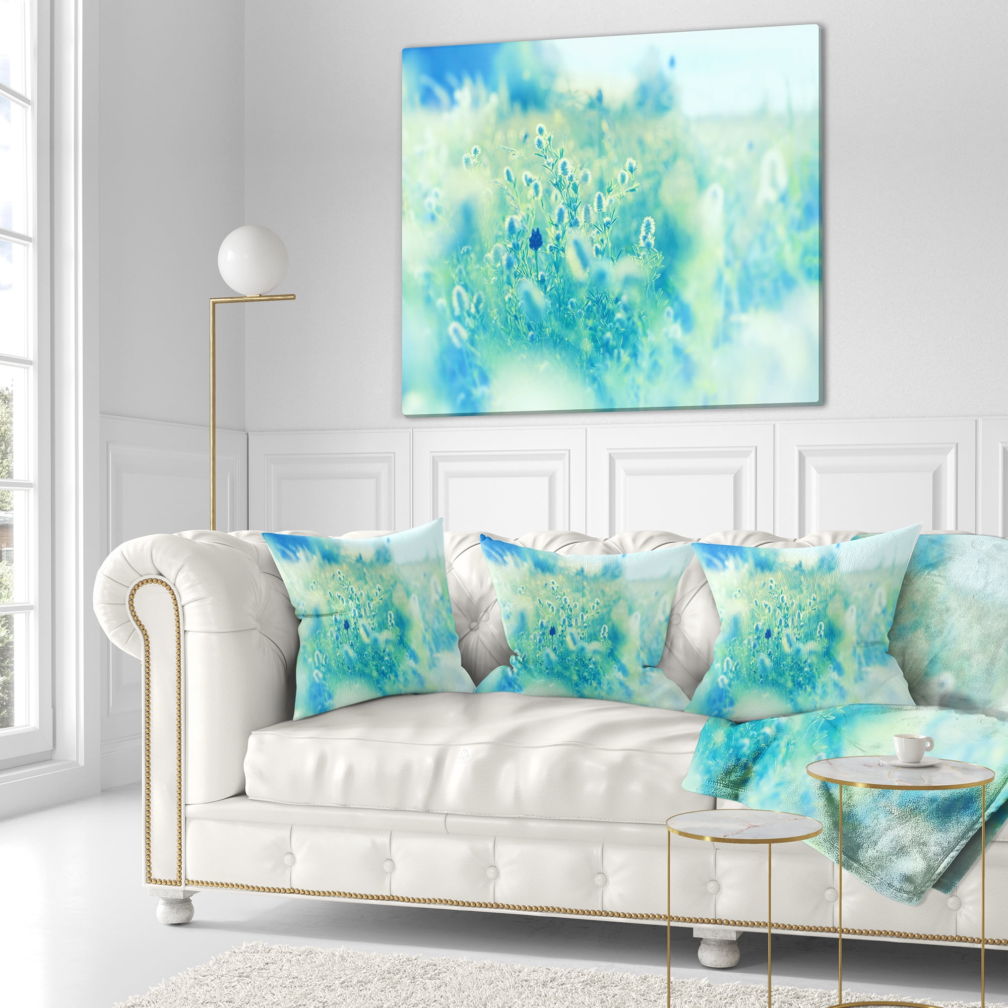 Designart Light Blue Mountain Plain Flowers - Floral Throw Pillow - 18x18