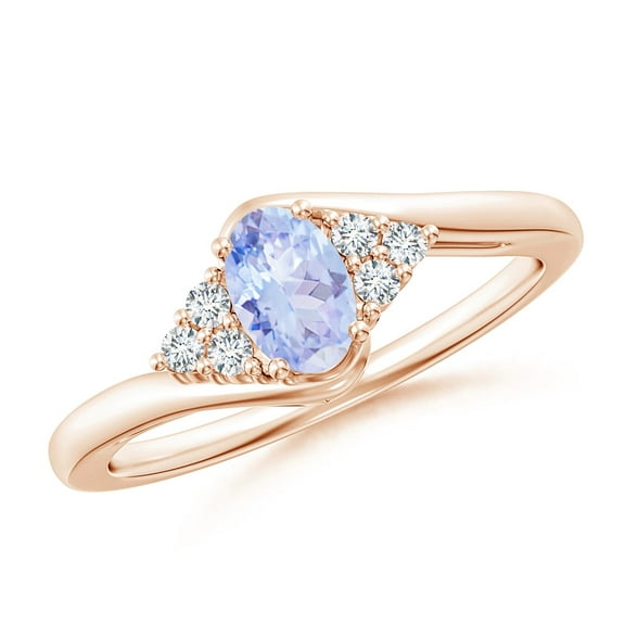 ANGARA Natural Oval Tanzanite Bypass Ring with Trio Diamond Accents in 14K Rose Gold for Women (Size-6x4mm) | December Birthstone, Anniversary, Jewelry Gift for Women | Natural Tanzanite Ring