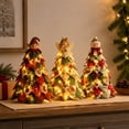 thumbnail image 5 of Quilted Fabric Christmas Tree Decoration, Patchwork Tabletop Xmas Tree with Character Topper, Light-Up & Non-Lit Holiday Centerpiece for Mantel, 5 of 7
