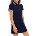 thumbnail image 4 of Zpanxa Robes d'Été pour Filles à Manches Courtes, Col Rayé, Longueur Genou, Robe Princesse Décontractée en Coton avec Boutons, Bleu Marine, 4-5 Ans, 4 of 5