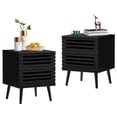 thumbnail image 2 of Resenkos Boho Set of 2 Bedside Table Natural Storage Nightstand for Bedroom with Hollowed-Out Drawers, Black, 2 of 10