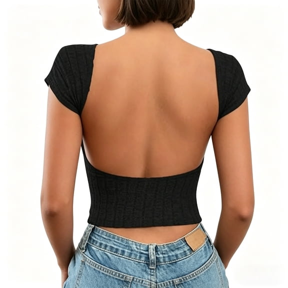 Zzjniupiyyds Backless Knit Short Sleeve Blouse Women's