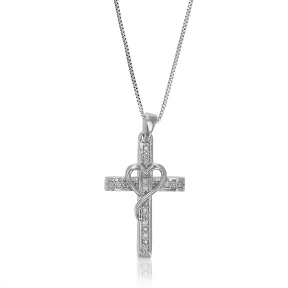 Vir Jewels 1/10 CTTW Lab Grown Diamond Cross Heart Pendant Necklace .925 Silver 1 Inch