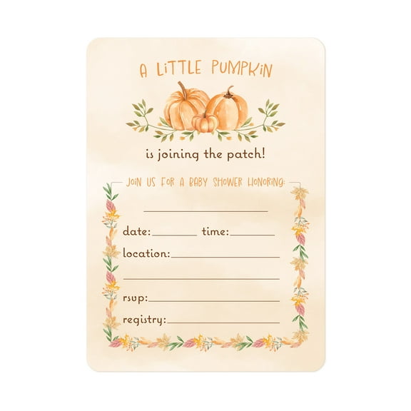 Market On Mainstreet Pumpkin Patch Baby Shower Invitations, Set of 25 Invitations and Envelopes, Gender Neutral, Made In The U.S.A.