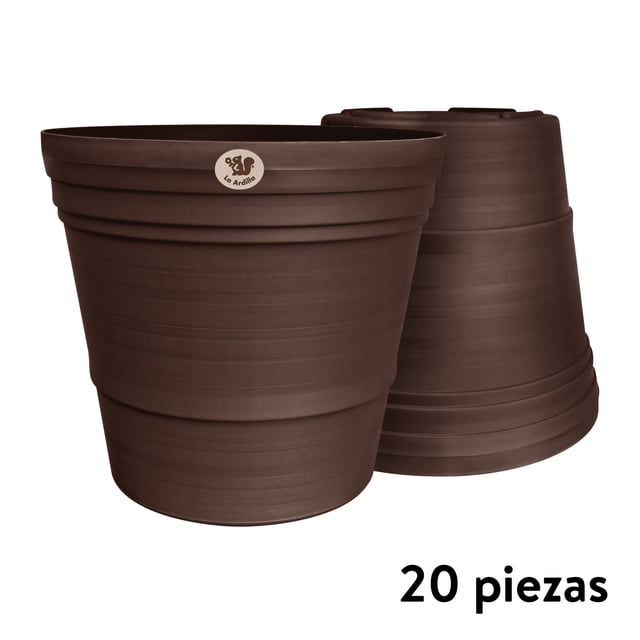 Kit 20 Macetas redondas de plástico La Ardilla para exterior e Interior (Chocolate)
