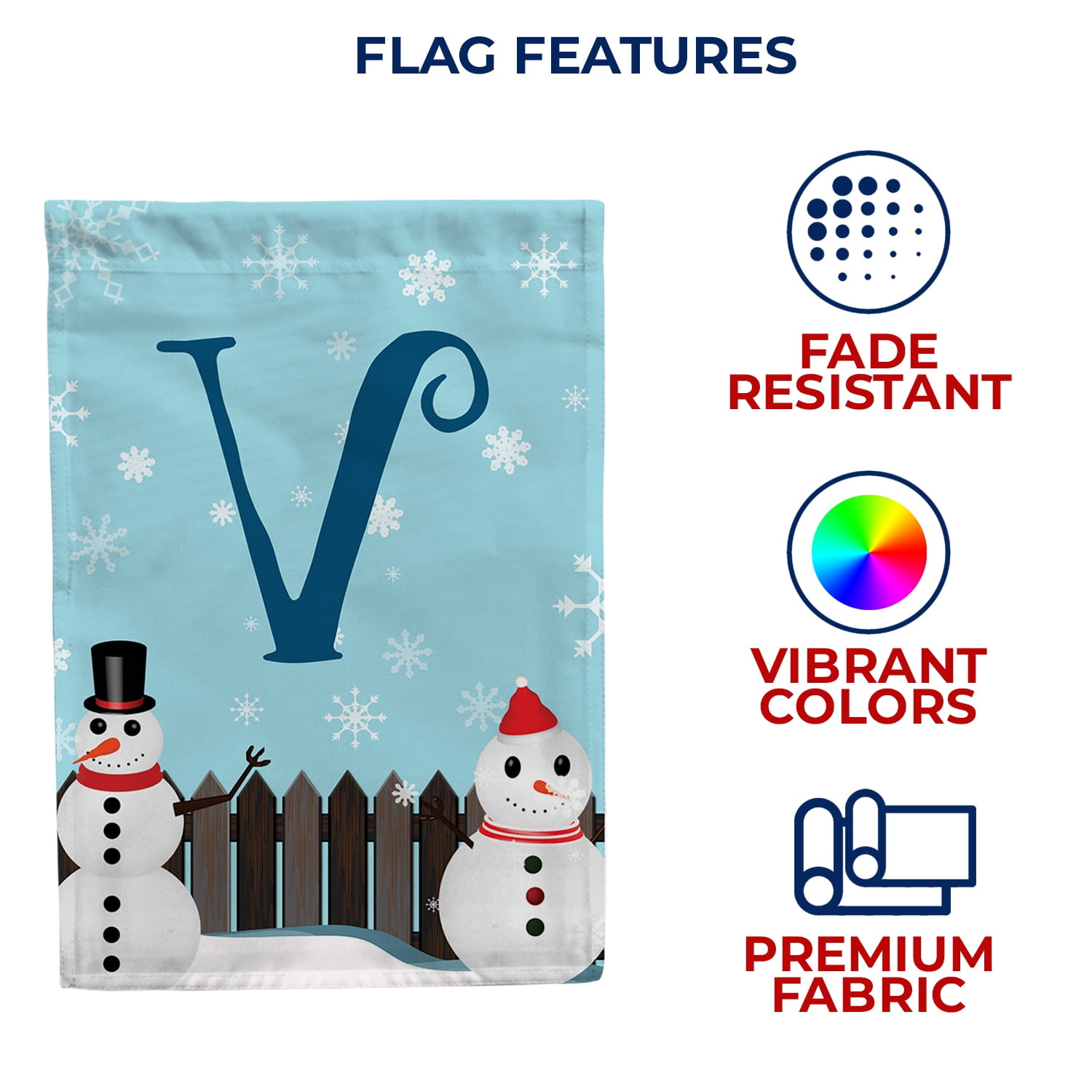 America Forever Winter Monogram Letter V House Flag Vertical Double Sided 28 x 40 inches Snowman in Winter Backyard Holiday Seasonal Flags for Outdoor, Yard, Porch Decoration, Let it Snow House Flag