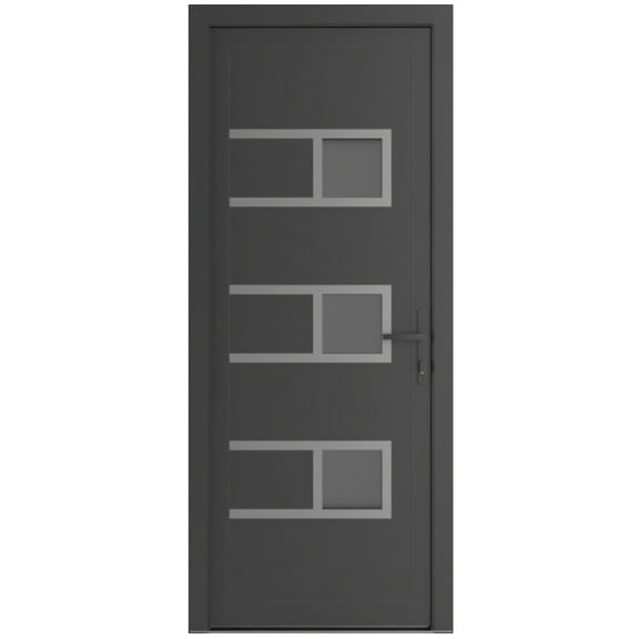 Front Exterior Prehung Metal-Plastic Door Frosted Glass | Manux 8933 Antracite Grey | Office Commercial and Residential Doors Entrance Patio Garage W32x80 Left-hand
