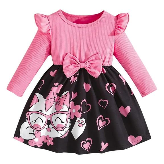 SERTG Kids Fashion Striped Long Sleeve Dress with Lace Round Neck Fall Winter Casual Midi Skirt for Children 2-8 Years(Pink#1,12 Months)