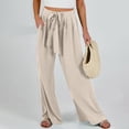 thumbnail image 2 of ibuvkizy Wide Leg Pants for Women Fall Winter,Women's Casual Drawstring Wide Leg Pants Solid Waist Bandage Loose Long Pants with Pocket Beige,S, 2 of 5