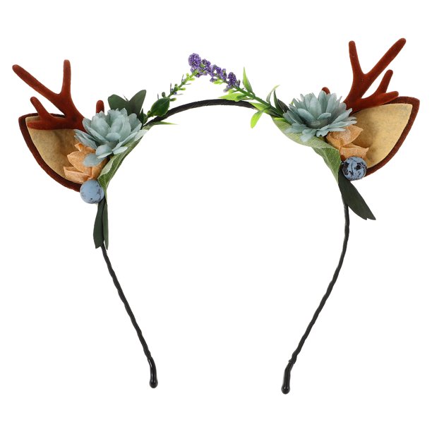 Diadema navideña con forma de cuernos, adorno floral para el cabello, tocado de fiesta para niñas (Patrón 1)