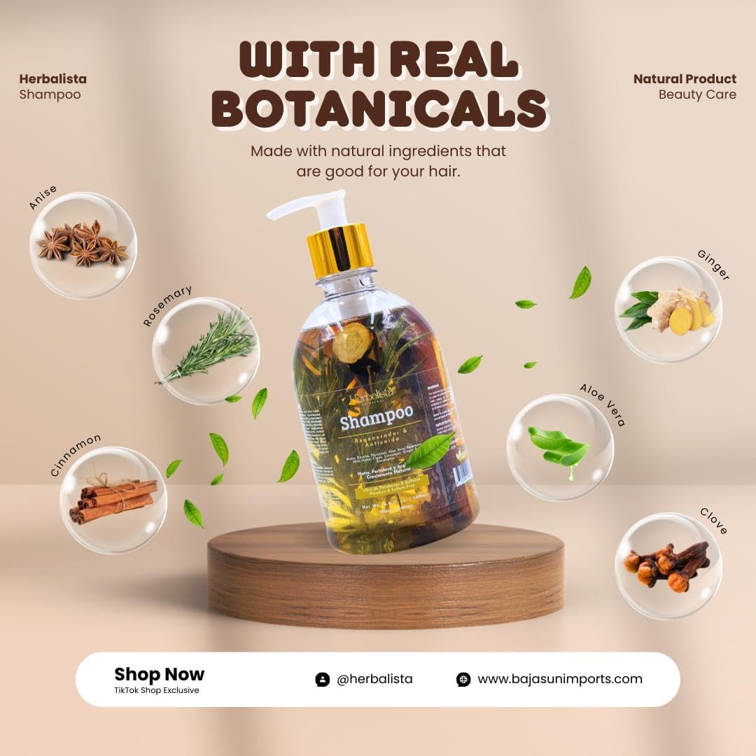 Herbalista Viral 3 Pack Herbal Hair Care Bundle – Shampoo & Conditioner 1000ml (33.8 fl oz) Each + Tonico Capilar 250ml – With Real Botanicals – 3 Piezas Shampoo & Acondicionador + Tonico Capilar.