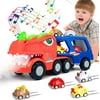 Zmoon Dinosaur Car Truck Toys for Boys 3-6 Years, Dinosaur Truck Carrier Toy with 8 Dinosaurs -with Music and Spray Gift for Boys and Girls Ages 3 4 5 6 Years Old and Up +