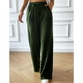 thumbnail image 4 of SWSMCLT Women's High Waisted Pants Ribbed Knit Drawstring Full Length Pants Long Lounge Casual Pants Wide Leg Pocket Loose Fit Elastic Army Green Large, 4 of 5
