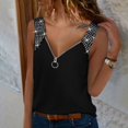 thumbnail image 3 of VBARHMQRT Satin Tank Tops for Women Women's Tank Top Camis Black Plain Quarter Zip Rhinestone Sleeveless Streetwear Casual V Neck Regular Top Crop Tank Tops for Women with Built in Bra Womens Tank Top, 3 of 9