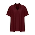 thumbnail image 4 of USSUMA Summer Tops for Women 2025 Womens Plus Size T-Shirts V-Neck Puff Short Sleeve Tops Casual Summer Top Hollow Out Blouses Trendy Festive Fashion Wine Polyester+Spandex XXL, 4 of 5