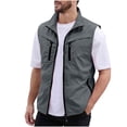 thumbnail image 2 of YueHuiYing Men's Casual Loose Fit Multi Pocket Functional Stand Collar Vest Stylish Outdoor Emergency Volunteer Workwear Zippered Jacket For Hiking Camping And Daily Use, 2 of 6