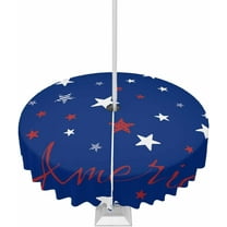 4th of July Outdoor Tablecloth with Umbrella Hole and Zipper Blue Patriotic Star Stripes Round Tablecloths 60 Inch Waterproof Table Cloths Freedom America Patio Table Cover for Independence Day Party