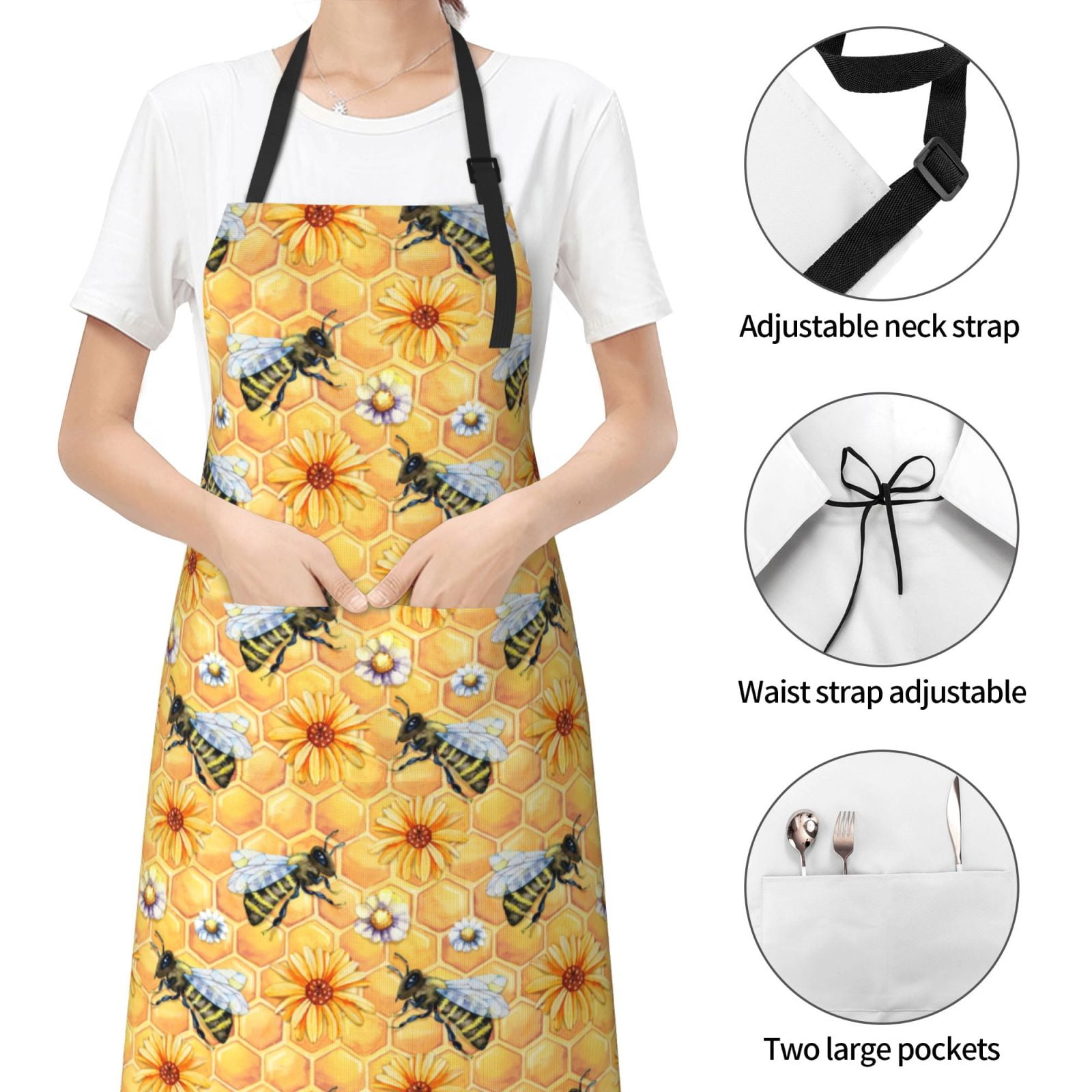 Kdxio Bee Wasp Apron with Pockets Adjustable Kitchen Aprons for Men Women Waterproof Aprons for Cooking,Drawing,Crafting, Baking Household Cleaning