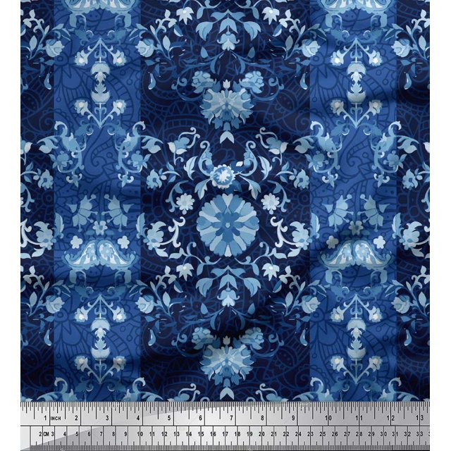 Soimoi Rayon Fabric Stripe & Paisley Decorative Decor Fabric Printed Yard 56 Inch Wide