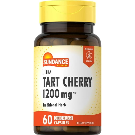Tart Cherry Capsules 1200mg | 60 Count | Non-GMO and Gluten Free Formula | By Sundance