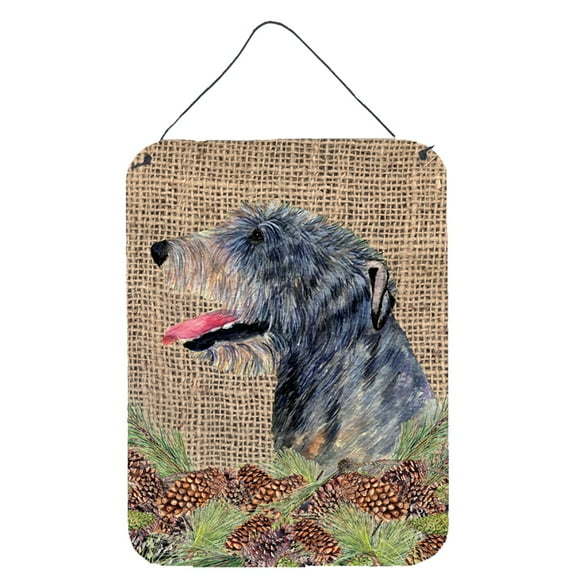 Irish Wolfhound on Faux Burlap with Pine Cones Wall or Door Hanging Prints