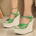 thumbnail image 2 of HEWUQI Wedges Sandals for Women Platform Espadrilles Open Toe Strappy Slingback High Heels Summer Wedding Prom Work Beach Dress Shoes Green Size 7, 2 of 6