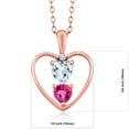 thumbnail image 2 of 18K Rose Gold Plated Silver Sky Blue Aquamarine Pink Created Sapphire and Lab Grown Diamond Pendant Necklace for Women (0.92 Cttw, Gemstone Birthstone, Heart 5MM and 4MM, with 18 inch Silver Chain), 2 of 3