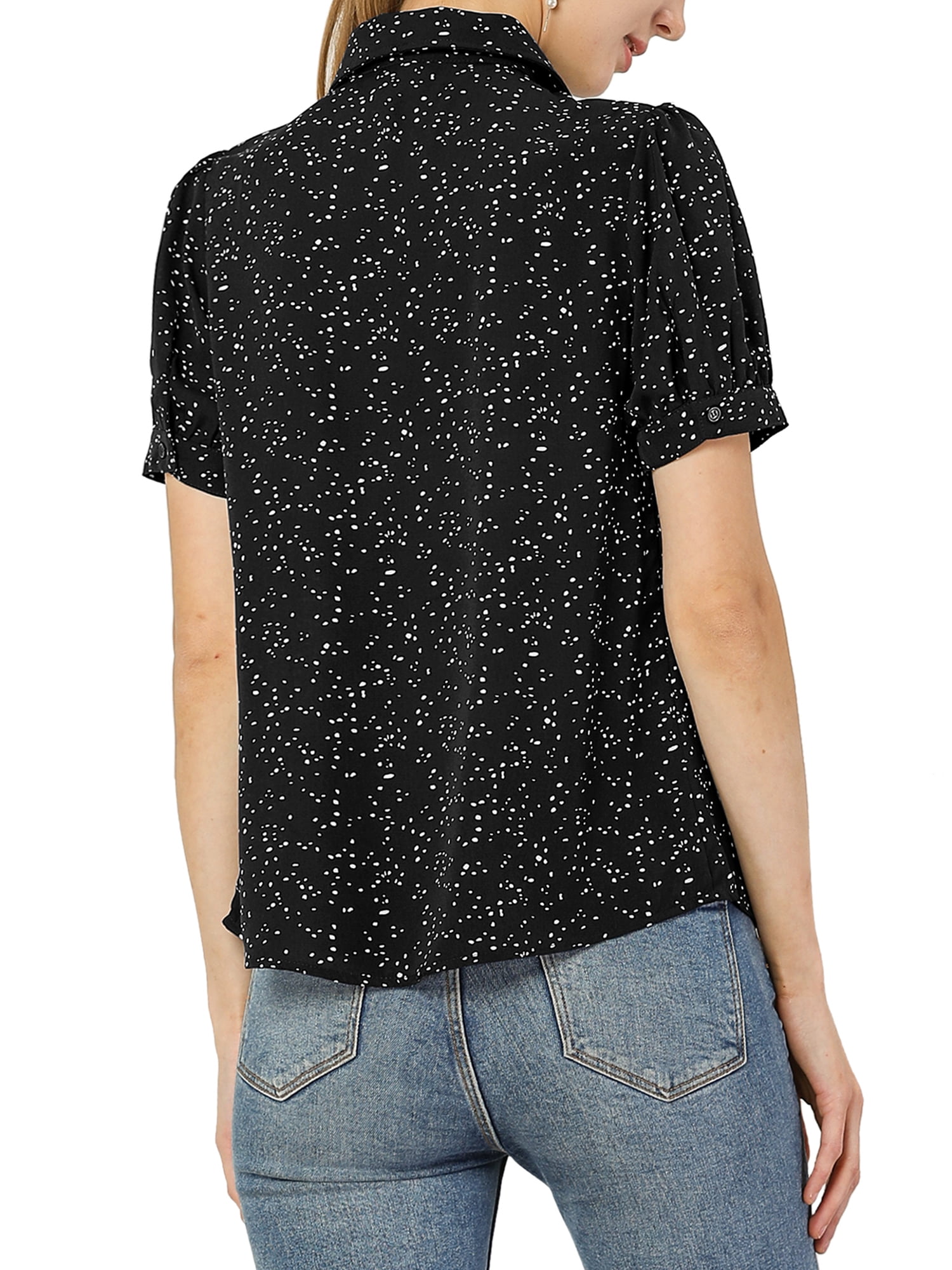 DARING DIVA Women's Polka Dots Tie Bow Chiffon Blouse XL Black-Dots