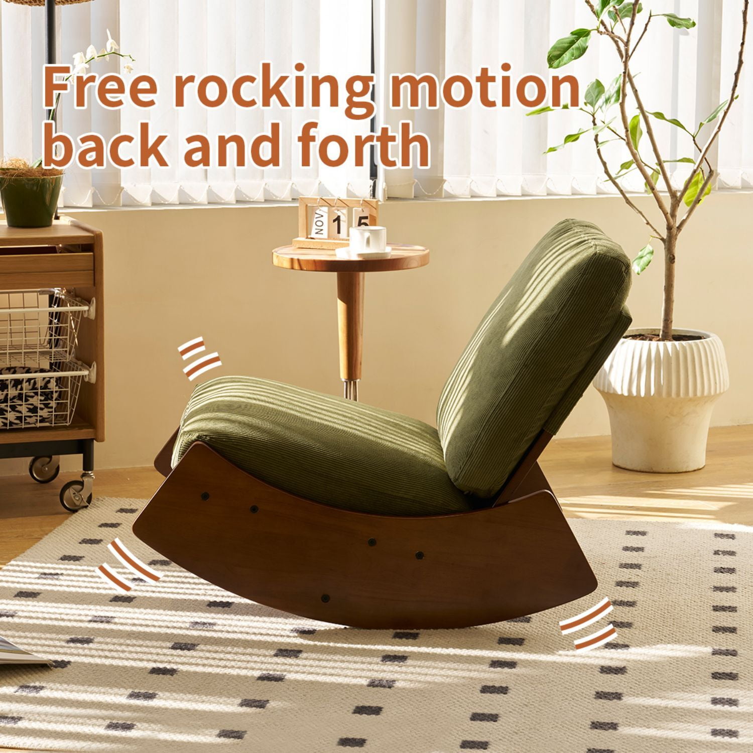 AENKYO Upholstered Glider Rocking Chair,Solid Wood Frame, Perfect for Multiple Settings Accent Reading Chair for Bedroom,Living Room,Nursery-Green