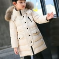thumbnail image 7 of Winter Coats for Boys Girls with Faux Fur Trim Hood Thicken Warm Snow Ski Jacket Mid Length Long Hooded Overcoat (12-13 Years, Beige), 7 of 7