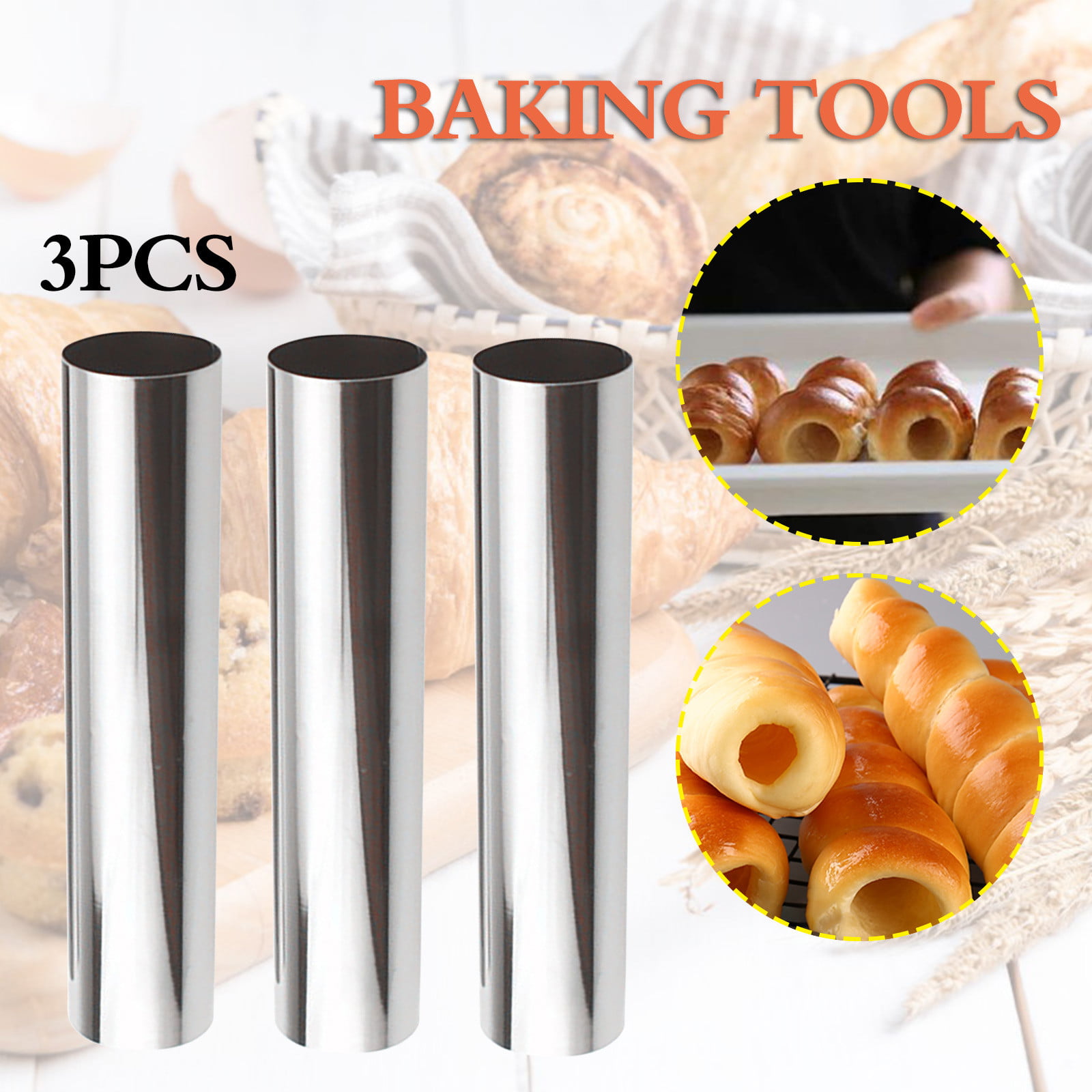 3Pcs DIY Croissants Spiral Baked Tools Horn Mold Baking Cake 