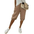 thumbnail image 2 of Ediodpoh Womens Fashion Solid Large Pocket Elastic Casual Pants Pocket Capris Pants for Women Khaki XXL, 2 of 6