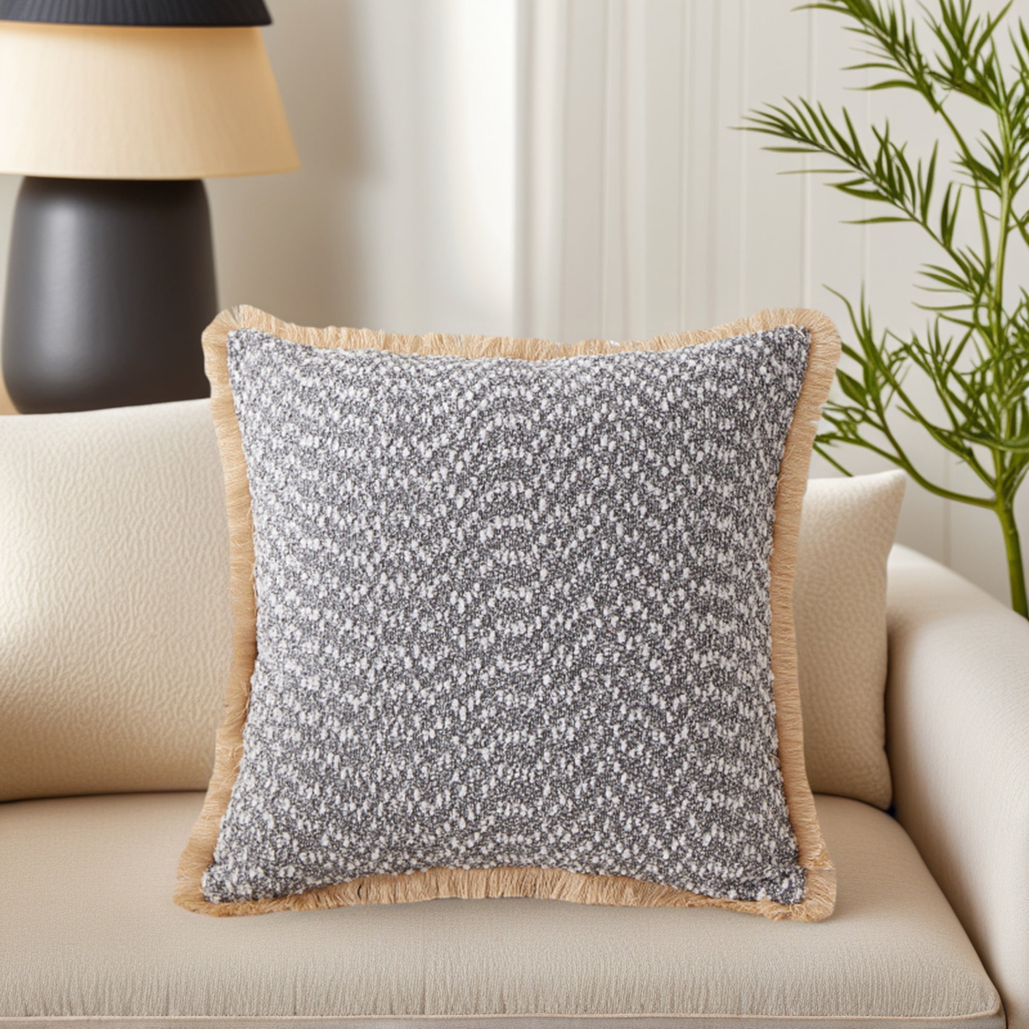 Unique Bargains Set of 2 Boho Soft Square Throw Pillow Covers for Couch Dark Grey