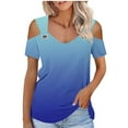thumbnail image 2 of Otvok Women Summer T-Shirt Cold Shoulder Pullover V-Neck Short Sleeve Blouse, 2 of 6