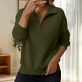 thumbnail image 6 of Womens Fall Winter Fashion Sweaters Quarter Zip up pullover Polo sweatshirt women casual trendy tops Army Green L, 6 of 7