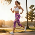 thumbnail image 3 of SCRAWLGOD Plumeria Flower Violet Capri Leggings for Women - Breathable Tummy Control Yoga Leggings with Pockets Lightweight High Waisted Yoga Pants Workout Cycling Tights, L, 3 of 7