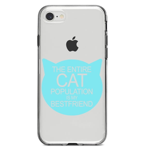 DistinctInk Clear Shockproof Hybrid Case for iPhone 7 8 SE (2020 Model) 4.7" Screen TPU Bumper Acrylic Back Tempered Glass Screen Protector - Cat Population is My Best Friend
